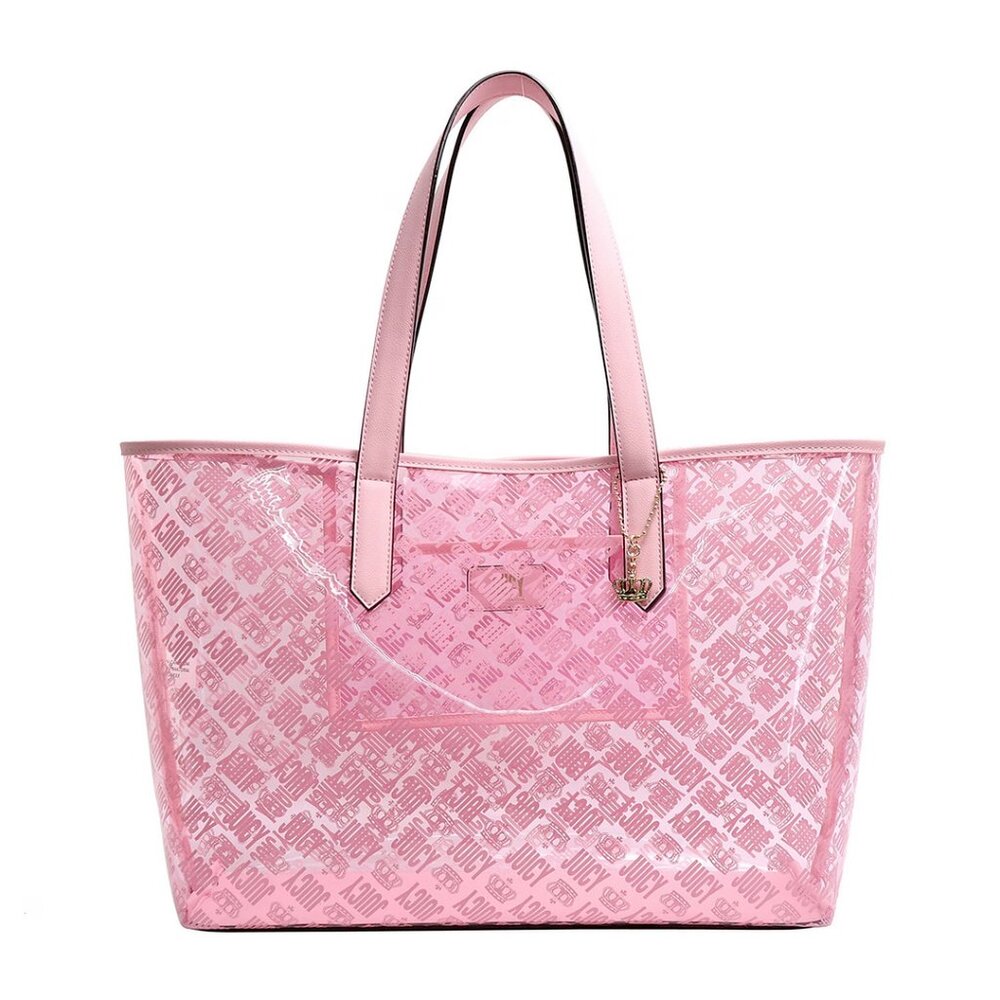 Juicy Couture Large Beach Tote Bag Clear Pink Logo New Sealed Package - Picture 6 of 9